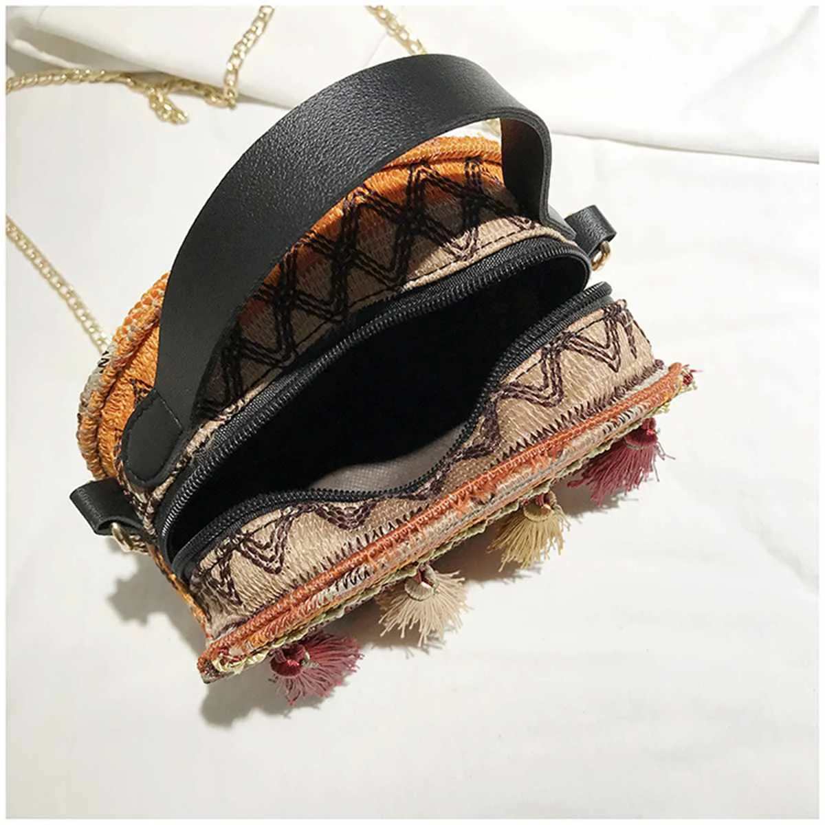 Цепи кисточкой круглые соломенные женские сумки через плечо кожаная ручка из ротанга женские сумки богемная летняя пляжная сумка-Кроссбоди кошелек