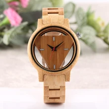 Hollow Triangle Bamboo Men Wooden Watch Handmade Full Natural Wood Wrist Quartz Analog Retro Original Wood Fashion Casual Watch Hollow Triangle Bamboo Men Wooden Watch Handmade Full Natural Wood Wrist Quartz Analog Retro Original Wood Fashion Casual Watch