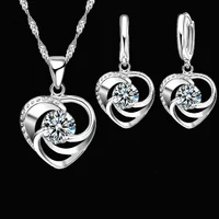 925 Sterling Silver Stamped Necklace Earrings Set Long Chain Sweet Romantic Style Love Heart Shape For Women Lady Wife 2