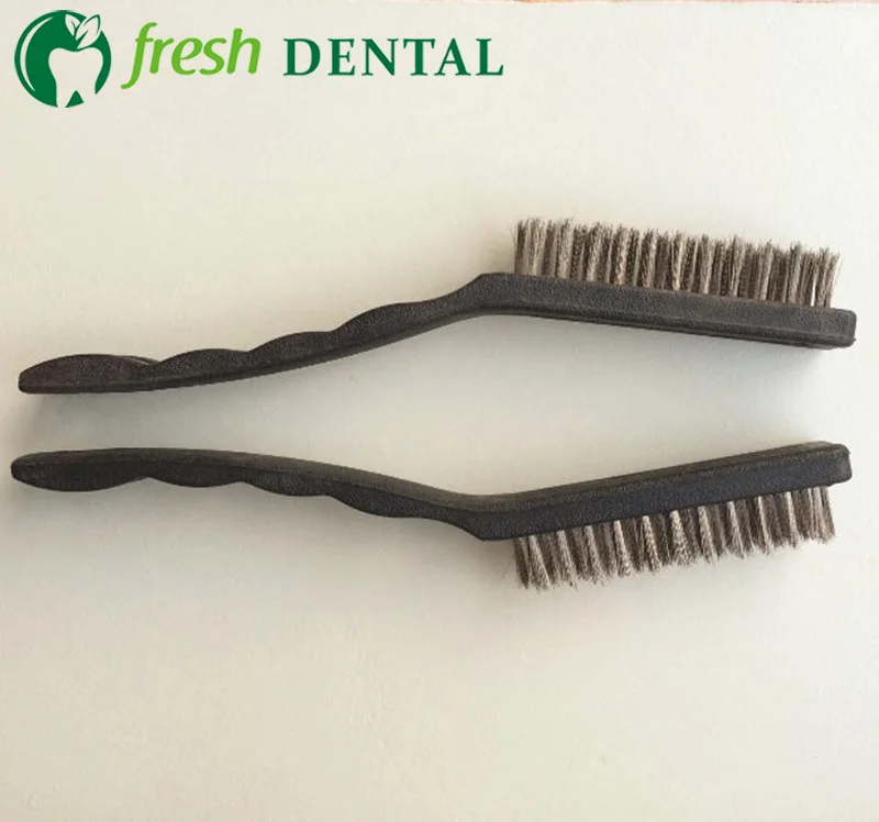 2PCS Dental Stainless steel wire brush plastic handle Used to clean