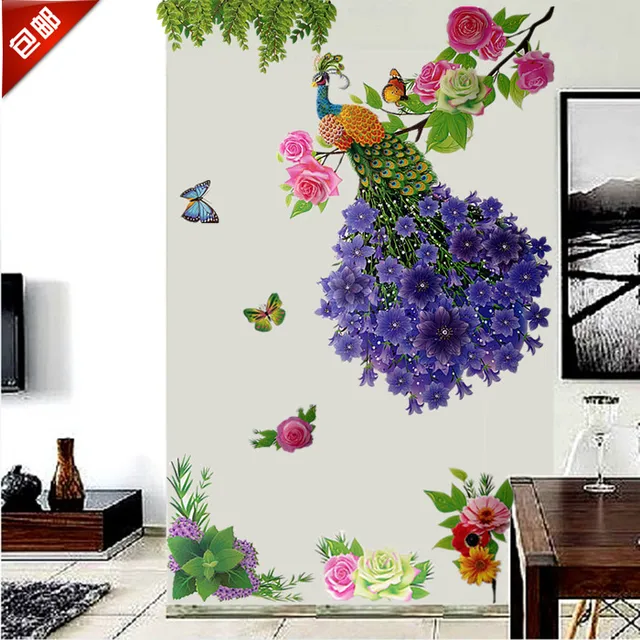 king size beautiful 3d three dimensional wall stickers peacock wall