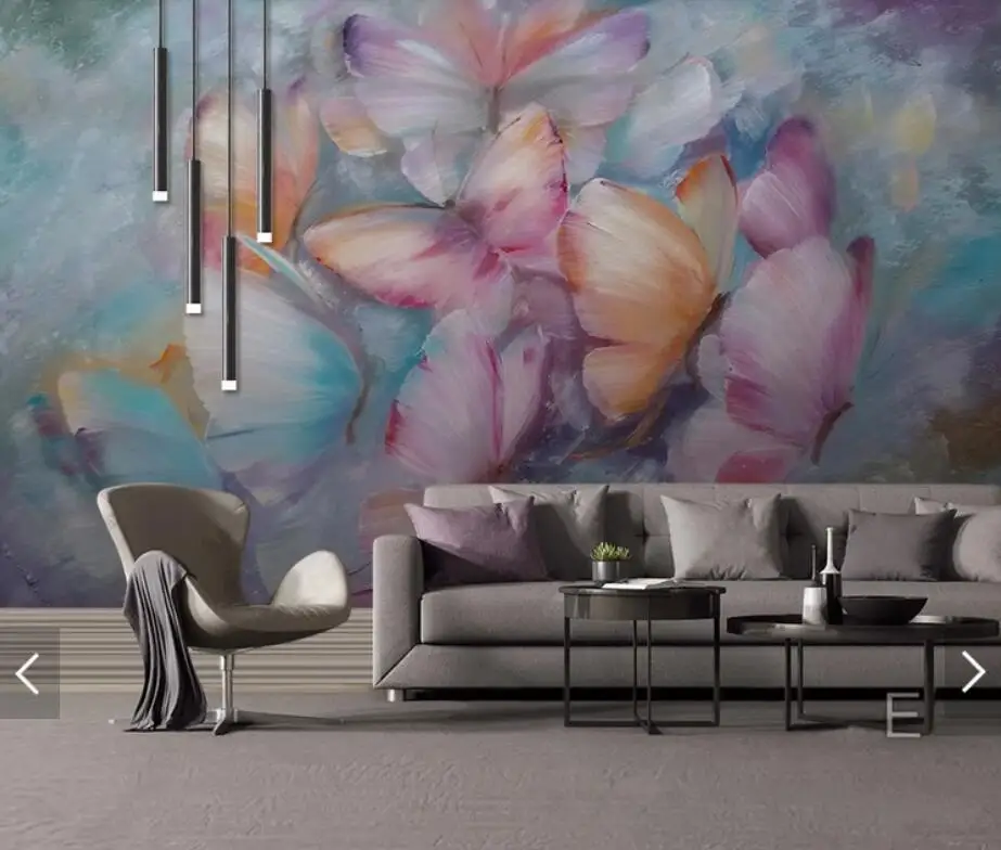 Hand Painting Flower Butterfly Wallpaper 3D Wall Mural for Living Room
