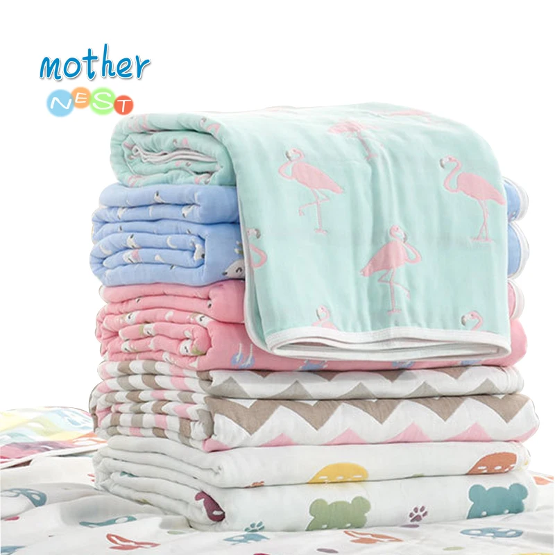 Günstige Musselin Baby Swaddle Decke Baby Decke 6 Schichten Gaze Baumwolle Swaddle Neugeborenen Baby Bad Handtuch Swaddle Decken Multi Designs