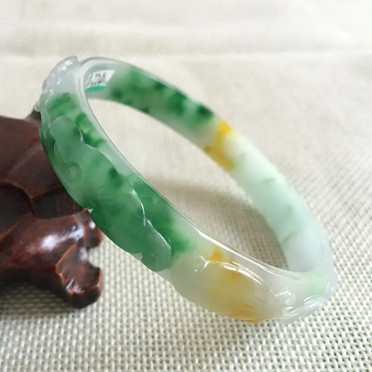 

A-334 Beautiful Hand-carved Emerald Green Jadeite Jade Gems Bracelet Bangle 61mm a 5.19