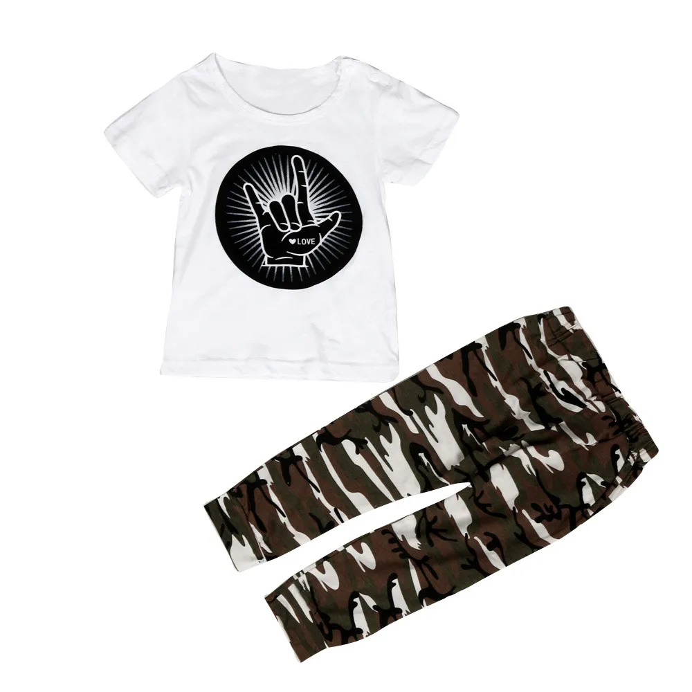 

KLV 1Set Infant Toddler Baby Boys Print T-shirt Tops+Pants Outfits Clothes