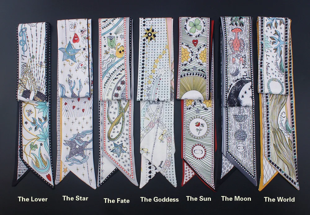  Tarot Series Double-deck Two-sided Printing Twill Small Bind Bag Handle Imitate Silk Scarf Ribbon H - 32904208135