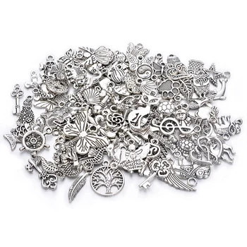 

100pcs Mix Antique Silver Color Vintage Pendants Charms Fit DIY Jewelry Making Findings Bracelets Diffrent Style Charms Handmade