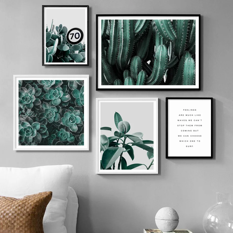 Лист кактуса в горшках суккулентные растения художественная стена с цитатой холст живопись скандинавские плакаты и принты настенные картины для декора гостиной