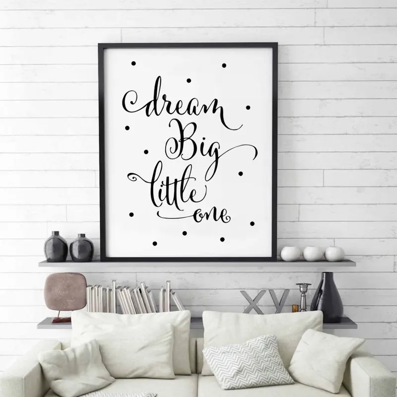 kleine zimmerrenovierung kinderzimmer bunt dekor, kinder zitate kunstdruck traum großen kleinen decor schwarz dot, Innenarchitektur