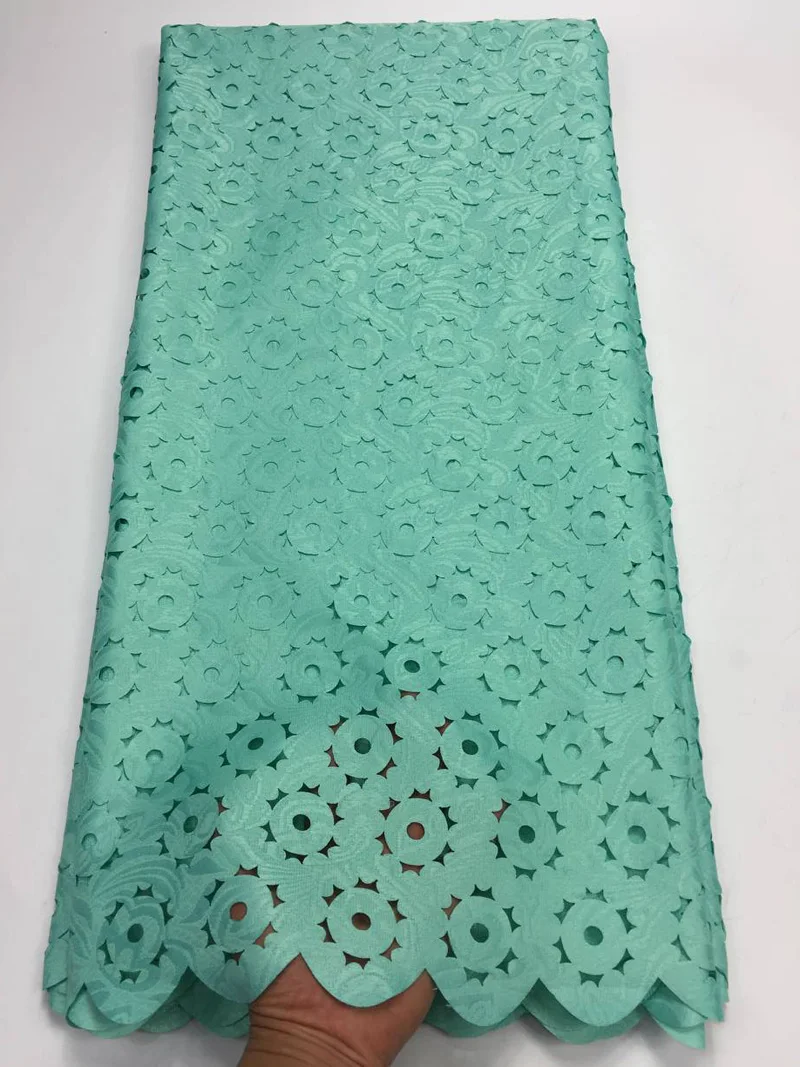 

Free shipping (5yards/pc) Wholesales African laser cut lace fabric mint green jacquard lace fabric for party dress CLL10B