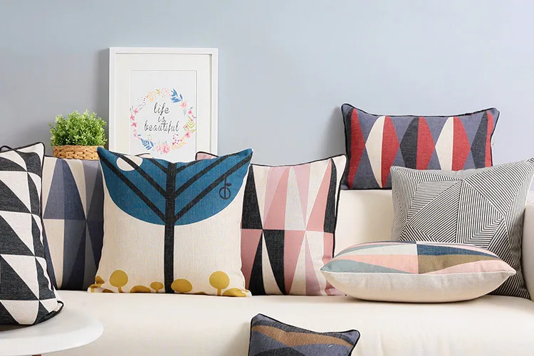 

Nordic Modern Simple pillow ,fresh geometric cushion , Linen pillowcase,sofa cushions home decorative Pillows