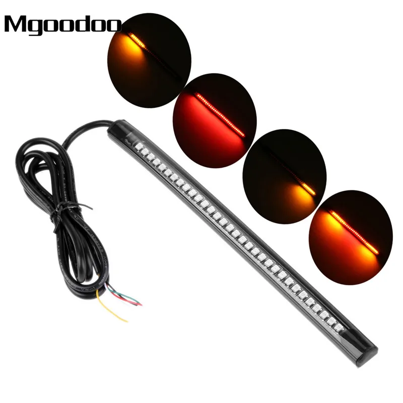 Motorcycle Flexible Strip Tail Brake Stop Turn Signal License Plate Light Integrated 32 LEDs 98cm Red Amber Color Soft Rubber