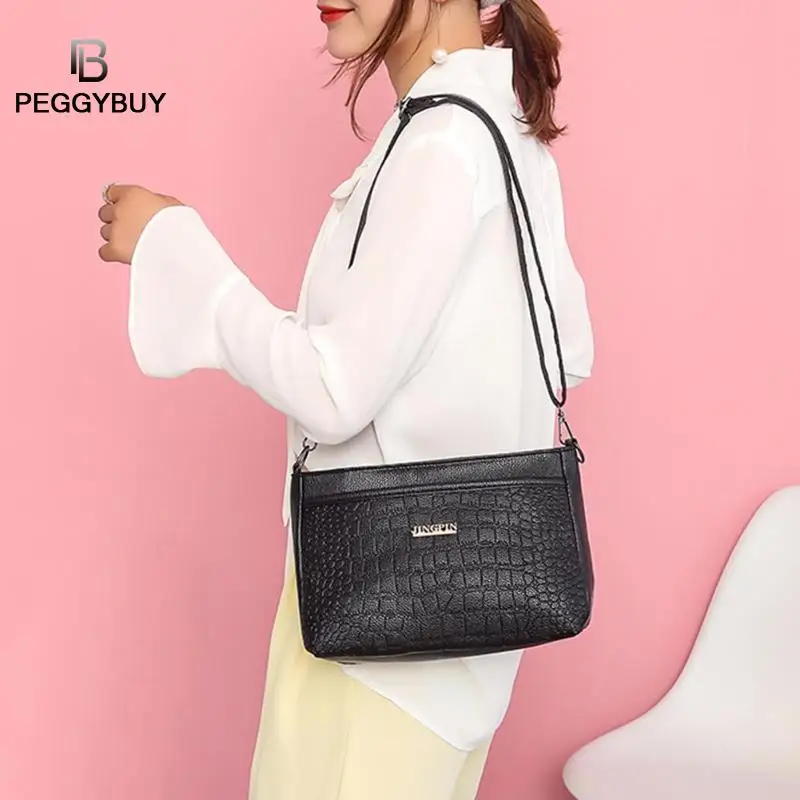 Women's Handbga Bolsas Solid Color Leather Classic Zipper Crossbody Shoulder Bags Women Alligator PU Leather Crossbody Bags Women's Handbga Bolsas Solid Color Leather Classic Zipper Crossbody Shoulder Bags Women Alligator PU Leather Crossbody Bags