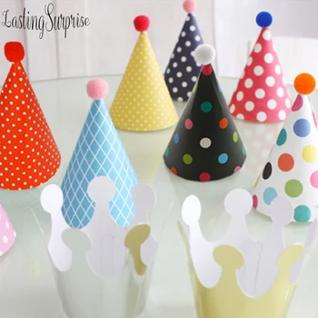 

3pc/11pcs/set Happy Birthday Party Hats Polka Dot Baby Girl First Birthday Party Hats Pink Princess Crown Birthday Supplie