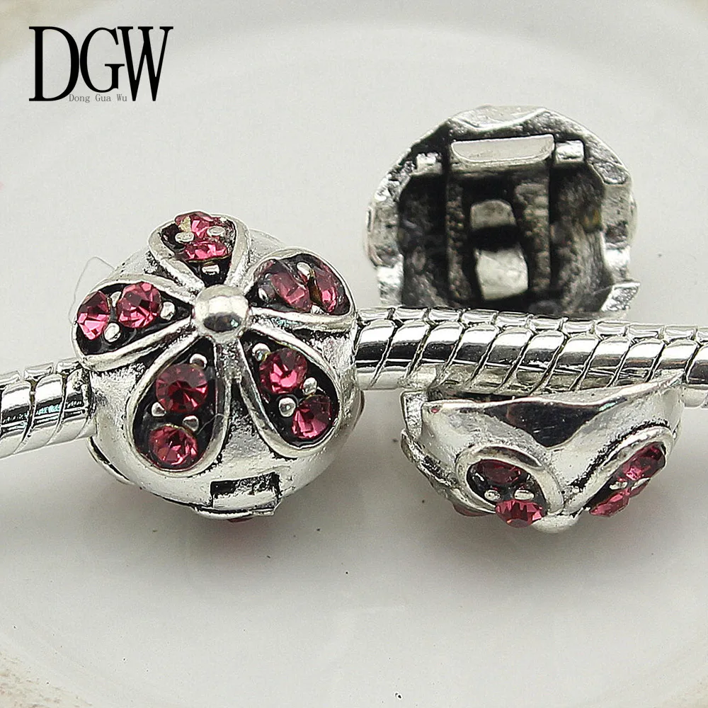 

DGW High Quality 7Color Flower Silver Bead Charm Crystal Clip Safety Stopper Beads Fit Women Diy Pandora Bracelets & Bangles