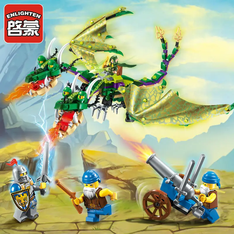 Enlighten Building Block War of Glory Castle Knights двухголовый Дракон Jakiro 4 фигурки 486 шт Развивающие