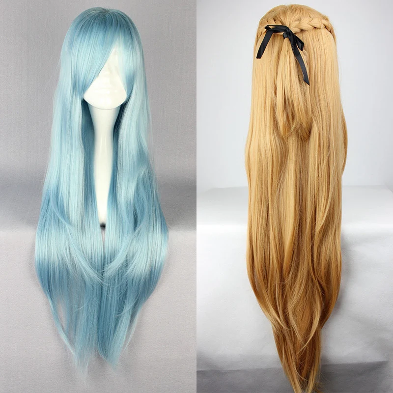 Billig Schwert Art Online Sao Asuna Yuuki Yuki Lange Blau Und Braun Hitze Beständig Haar Cosplay Kostüm Perücke + Freies Perücke kappe