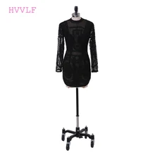 Черные Формальные платья знаменитостей облегающие длинные рукава с высоким воротником и жемчугом, кружевные прозрачные короткие знаменитые платья для красной дорожки