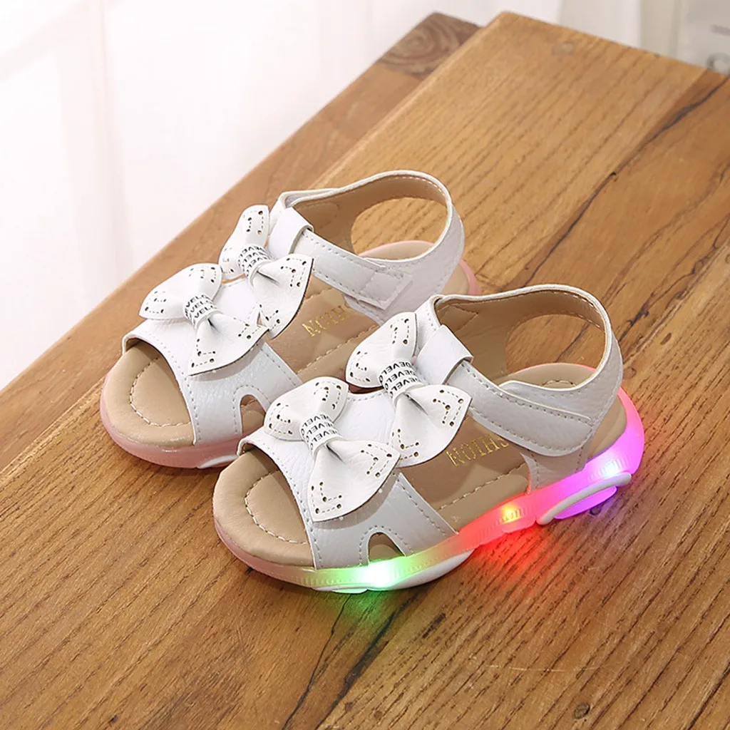 Children Baby Girls Bowknot Led Light Luminous Sport Sandals Sneaker Shoes