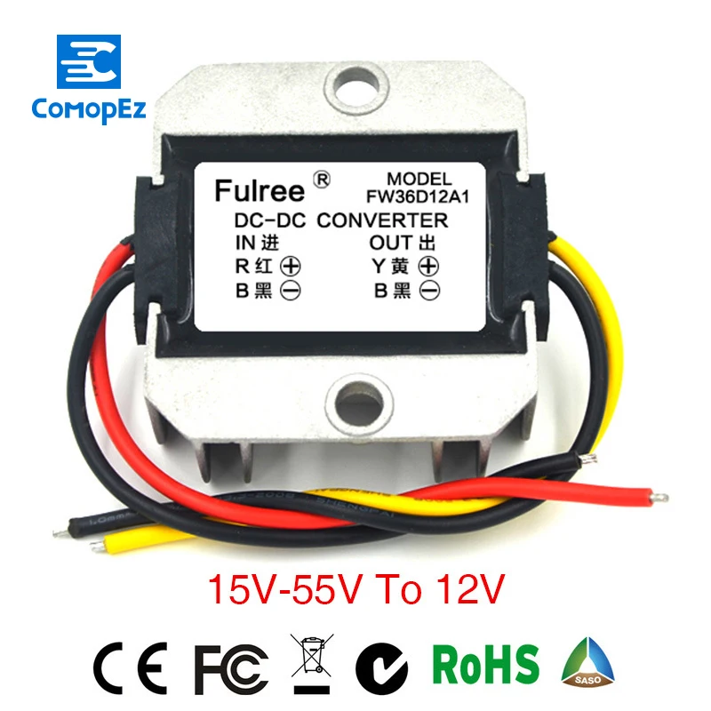 

Power Supply Converter DC/DC Step-down 24V/36V/48V to 12V 2A Waterproof Control Car Module Auto Protection Size 66*57*22mm