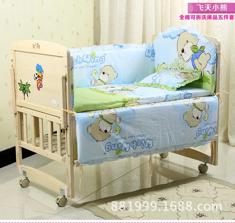 Promotion 6pcs Bear Crib Bedding Sets With Bear Pattern 100