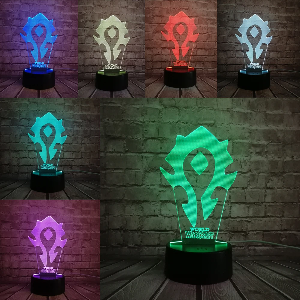 NEW 3D Lamp GAME WOW World of Warcraft Tribal Signs 7 Color Desk Table LED Night Light Kids Children Holiday Xmas Gift Illusion