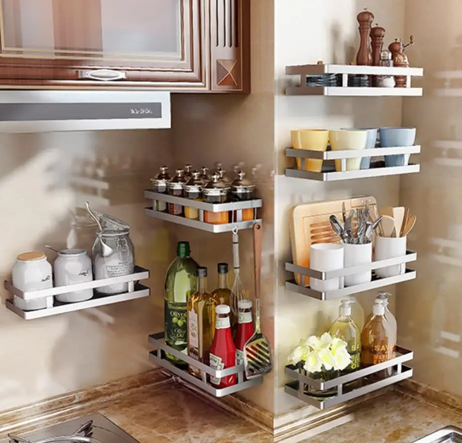 

Kitchen seasoning shelves save space stainless steel without punching the wall hanging on the wall condiment storage shelves
