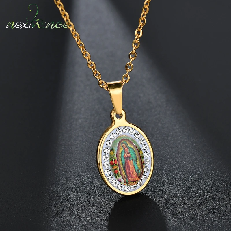 Nextvance высокое качество из нержавеющей стали медальон Дева Мария ожерелье s кубический циркон Мадонна женское ожерелье католический, Христианский подарок