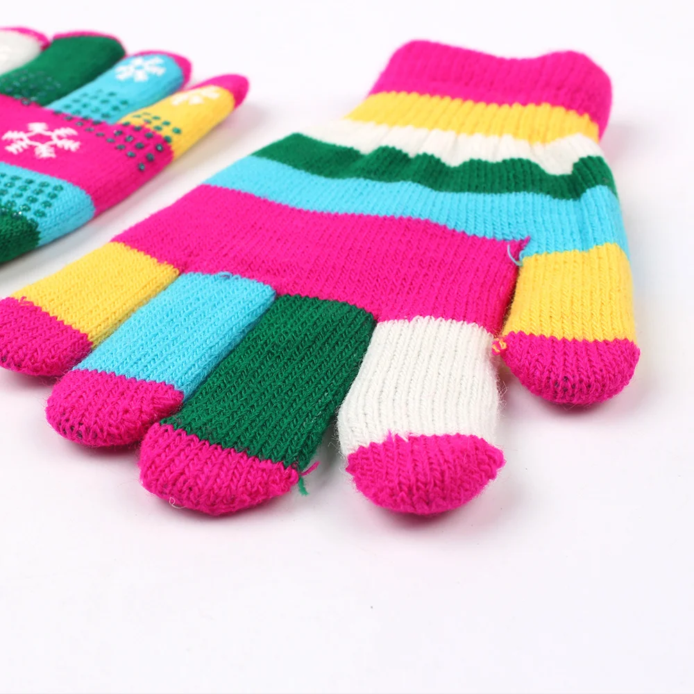 Warm Knitted Children Gloves Snowflake Colorful Girls Gloves Five Finger Mittens For Girls Autumn Winter Children Accessories (11)