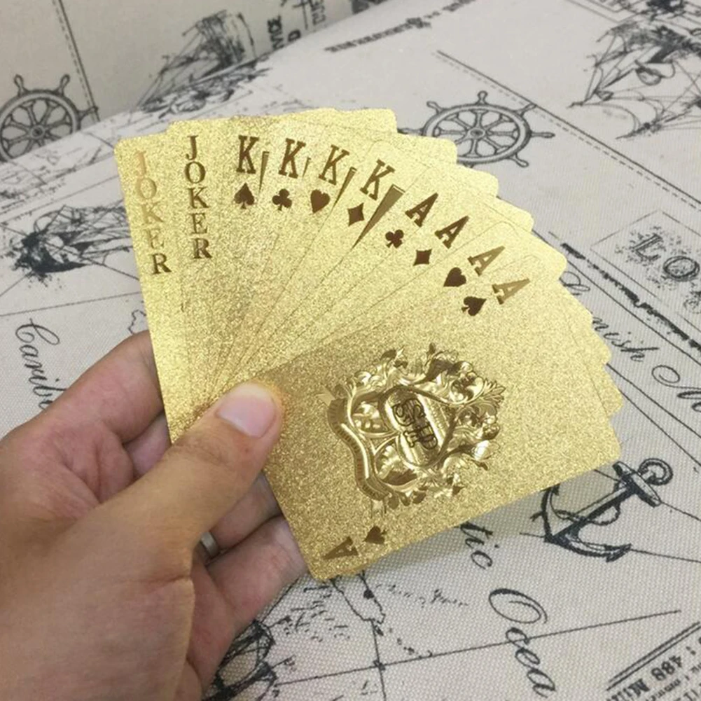 Водонепроницаемые золотые игральные карты колода Золотая фольга покер набор Волшебная карта 24 к Золотые пластиковые долговечные карты