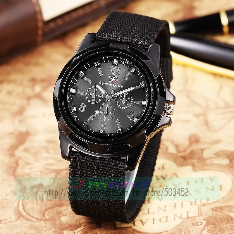 

100pcs/lot Fashion Gemius Army Design Men Watch Charming Sport Quartz nylon Watch Wrap Nylon Military Watches wholesale clock