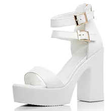 Fashion Party thick Sole Shoes cowhide leather Woman Sexy ankle warp High Heels Summer open toe platforms Sandals Women Shoes