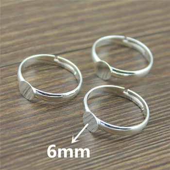 

10pcs 6mm Flat Shiny Silver Color Copper Material Simple Adjustable Ring Settings Base