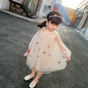 

Top quality lace tulle stars long sleeve 2 layers baby summer spring 2019 girl dress