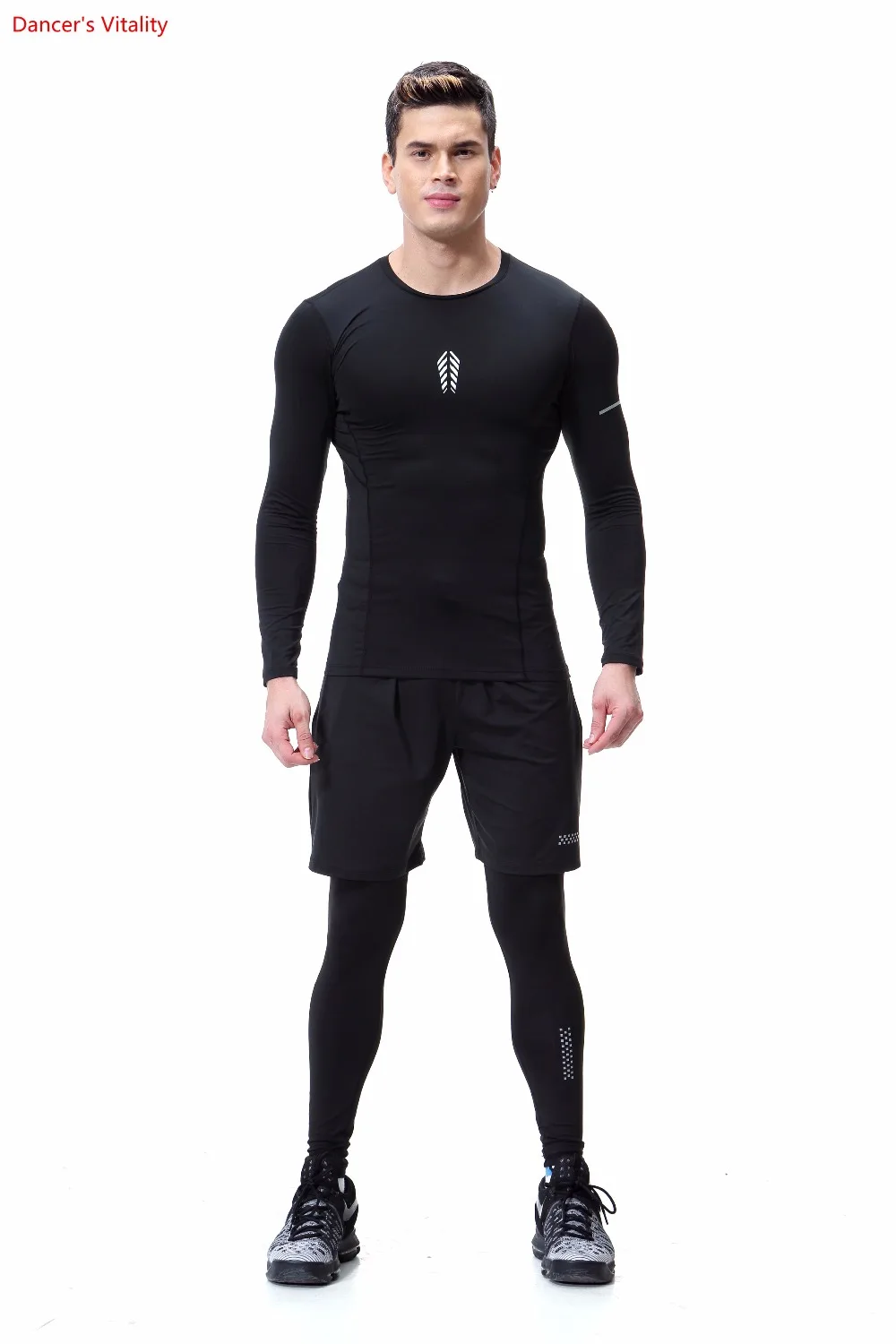 

2017 black Long sleeves jogging Breathable Fitness Suits Running Sports Stretch Training Clothes Gym Tights Sportswear 3pcs