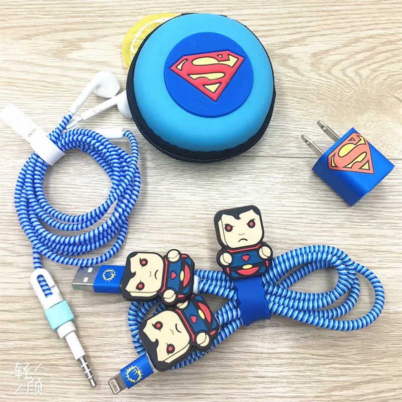 Мультяшный USB кабель протектор набор с наушниками коробка намотки кабеля