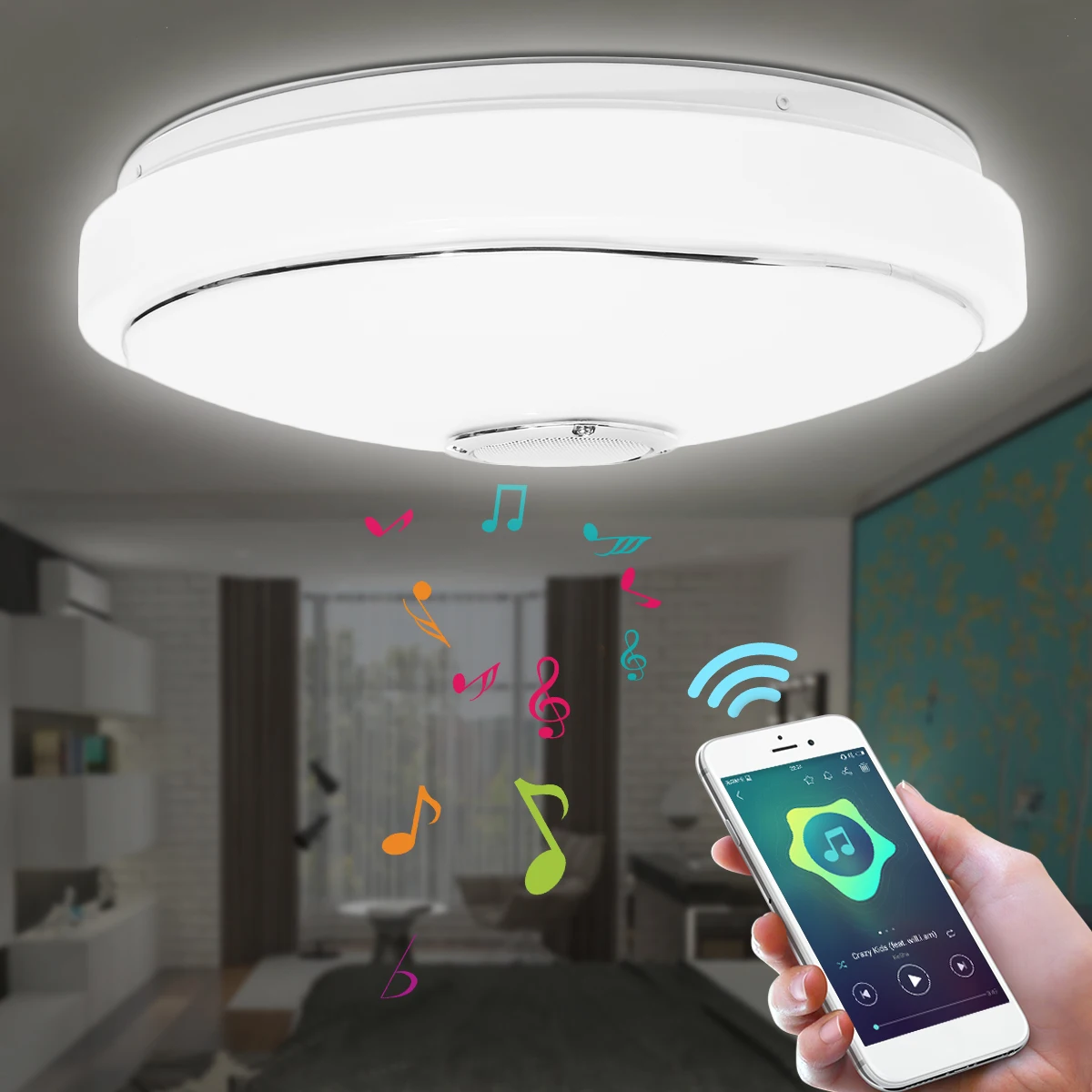 

Smuxi bluetooth Music LED Ceiling Light with Controler Color Changes Light Flush Mount Lamp For Home Decor Bedroom Light Fixture