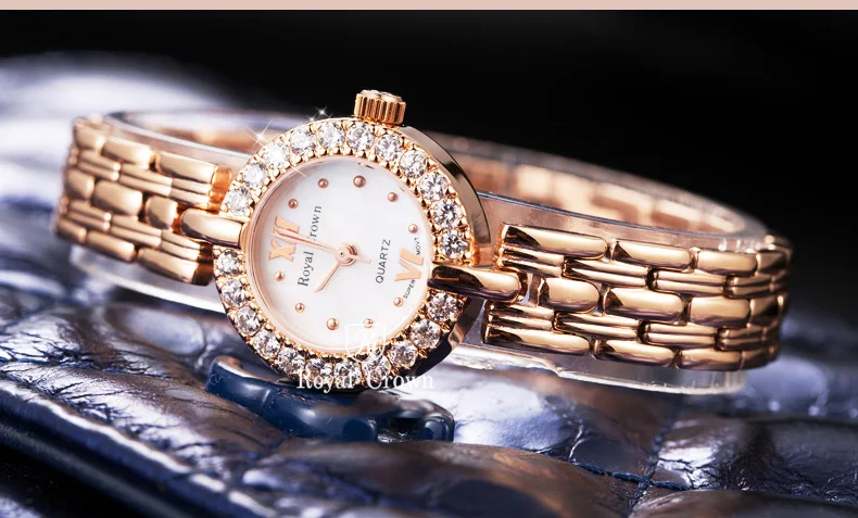 Зубец Установка Королевская корона маленькие женские часы Япония кварцевые часы тонкой моды Кристалл часы из нержавеющей стали ремень подарок для девушки