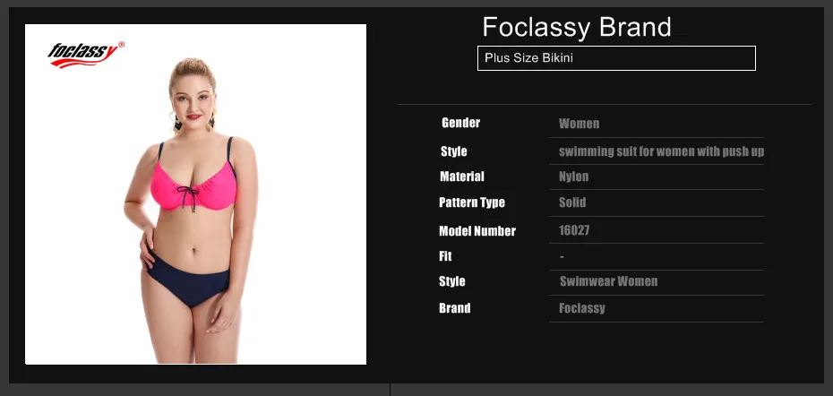 Foclassy Swimsuit Bikini Plus Size Swimwear Women's swimming suit Bandeau Bather Bathingsuit Beach Wear Maillot De Bain