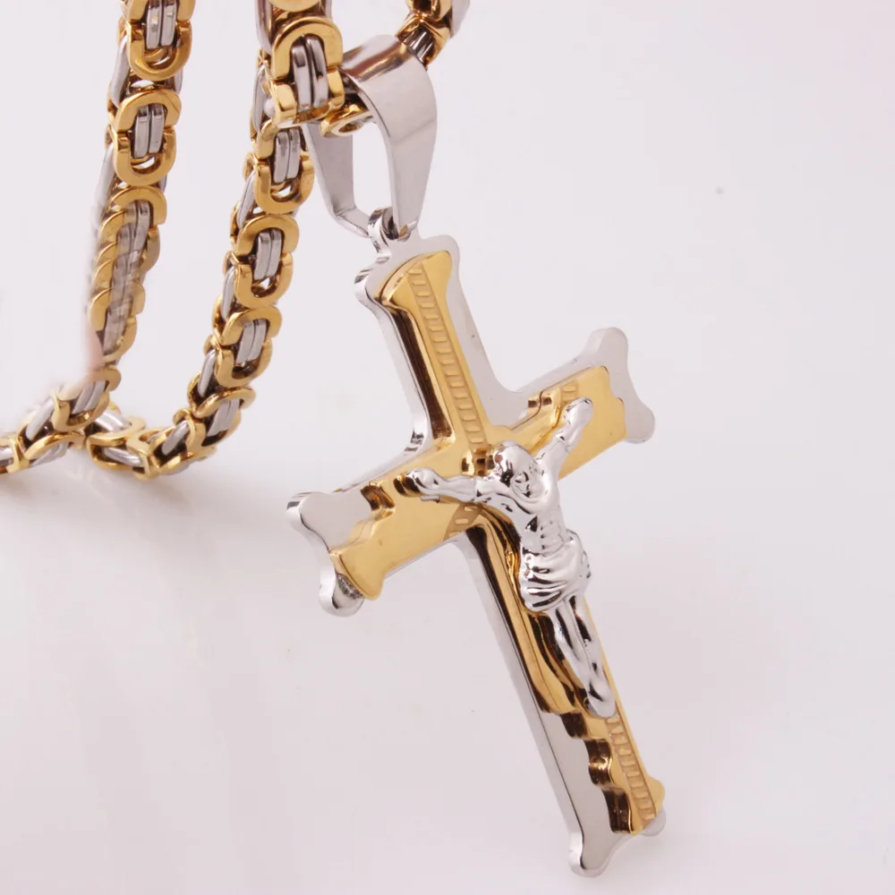 Подвеска Jesus Cross колье 6 мм Серебряное золото звено византийская цепочка