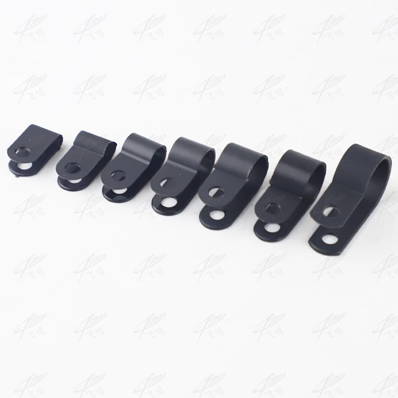 100PCS 16mm R-Type Nylon Cable Clamp 5/8" black R-Type Cable Clamp Cable Clips Free Shipping R-3.3 5.3 6.4 8.4 10.4 13.2 16