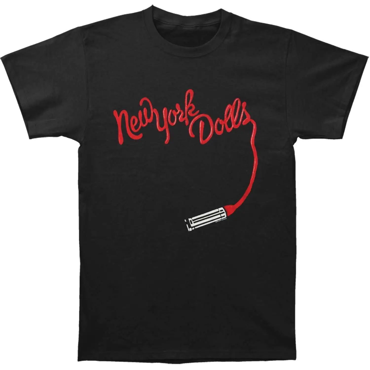 New York Dolls Men's Lipstick Logo Slim Fit T-shirt Black Tops wholesale Tee custom Environmental printed Tshirt cheap | Мужская