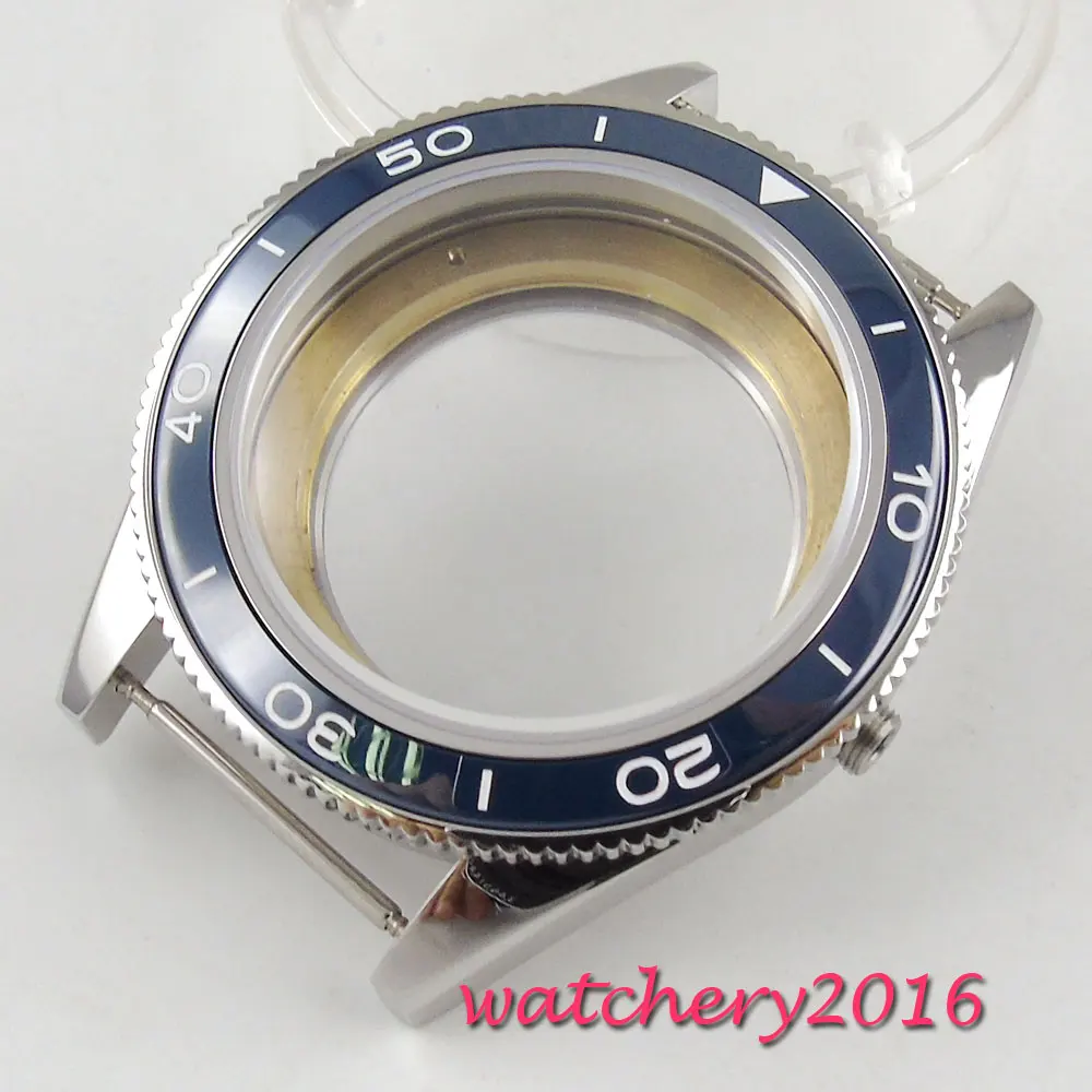 41mm stainless steel case blue ceramic bezel sapphire crystal fit eta 2824 2836 miyota 82 movement watch case