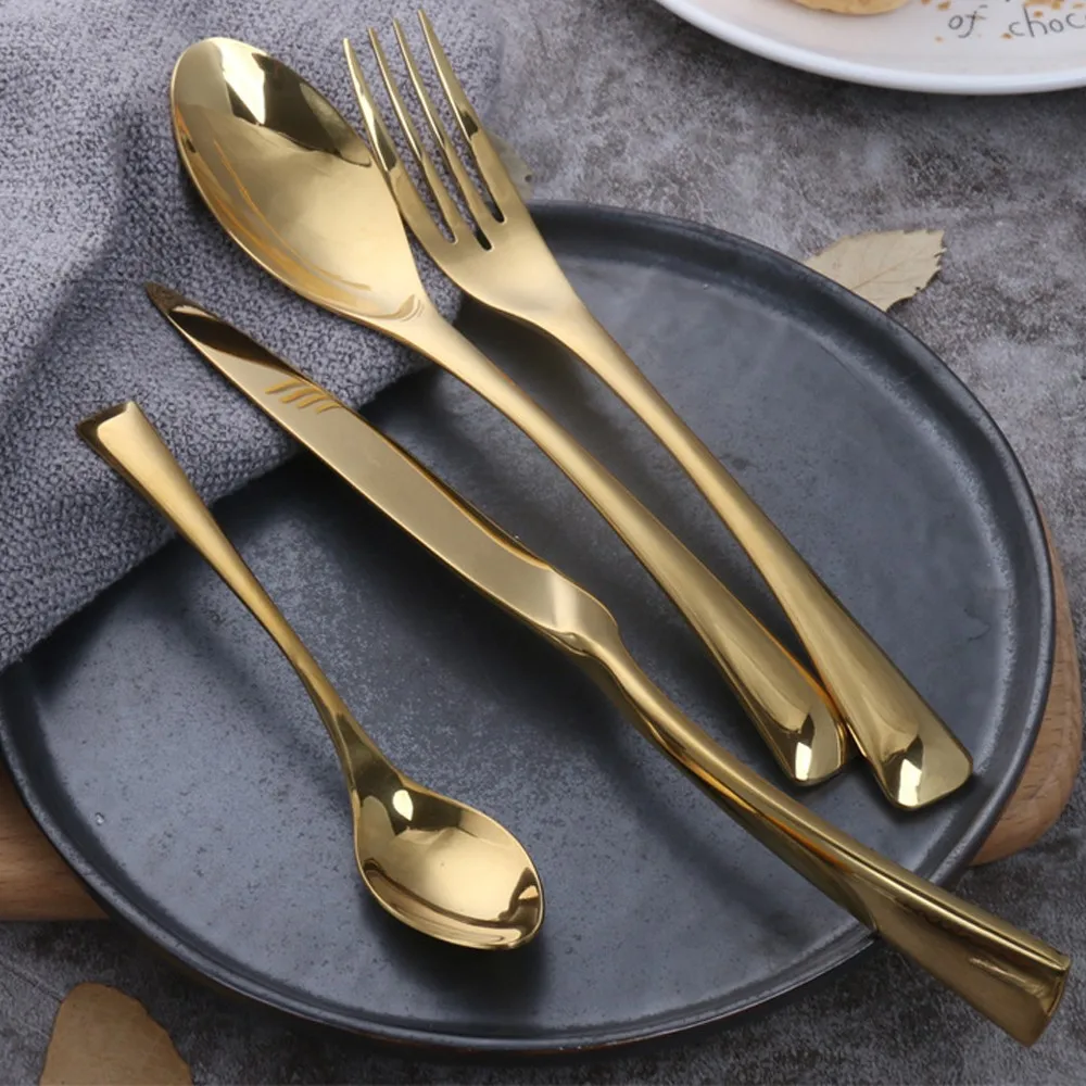 

4PCS Cutlery Set Stainless Steel Hotel Food Tableware Steak Knives Forks S poons Western Dinnerware Sets