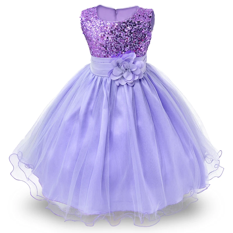Sequined Flower Decorated Party Dress For Girls