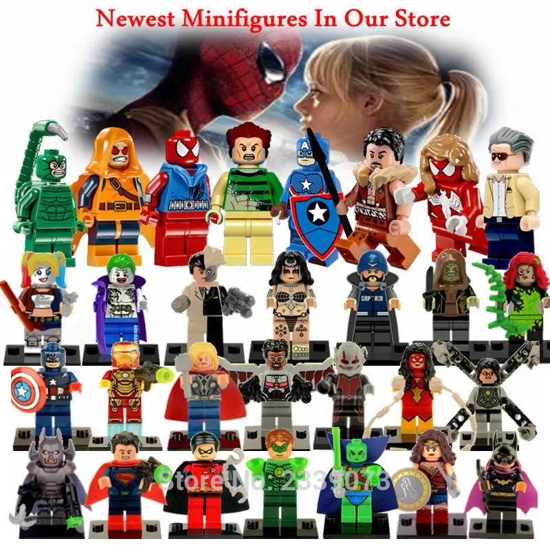 

Doll Marvel DC Comics Super Heroes DIY Blocks X MAN Avengers Justice League Legoing Super Hereos Action Figures Toy For Children