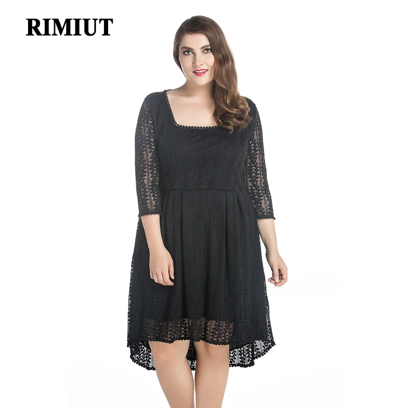 

Rimiut Big size 7XL 6XL Fashion Fat MM Women Summer Lace Dress Casual Loose Party Plus Size 6XL Women Clothing Knee Solid Black