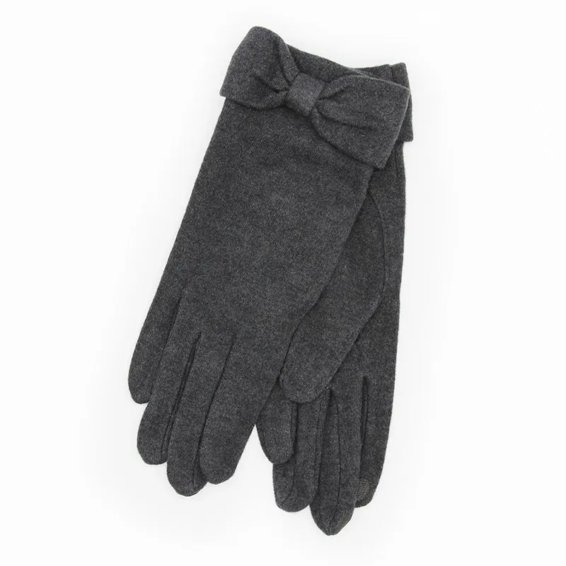 Женские перчатки, зимние перчатки, смешанные волокна, теплые мягкие перчатки из пряжи, милый бант, браслет, нескользящая одежда, простые шерстяные варежки с сенсорным экраном - Цвет: dark gray