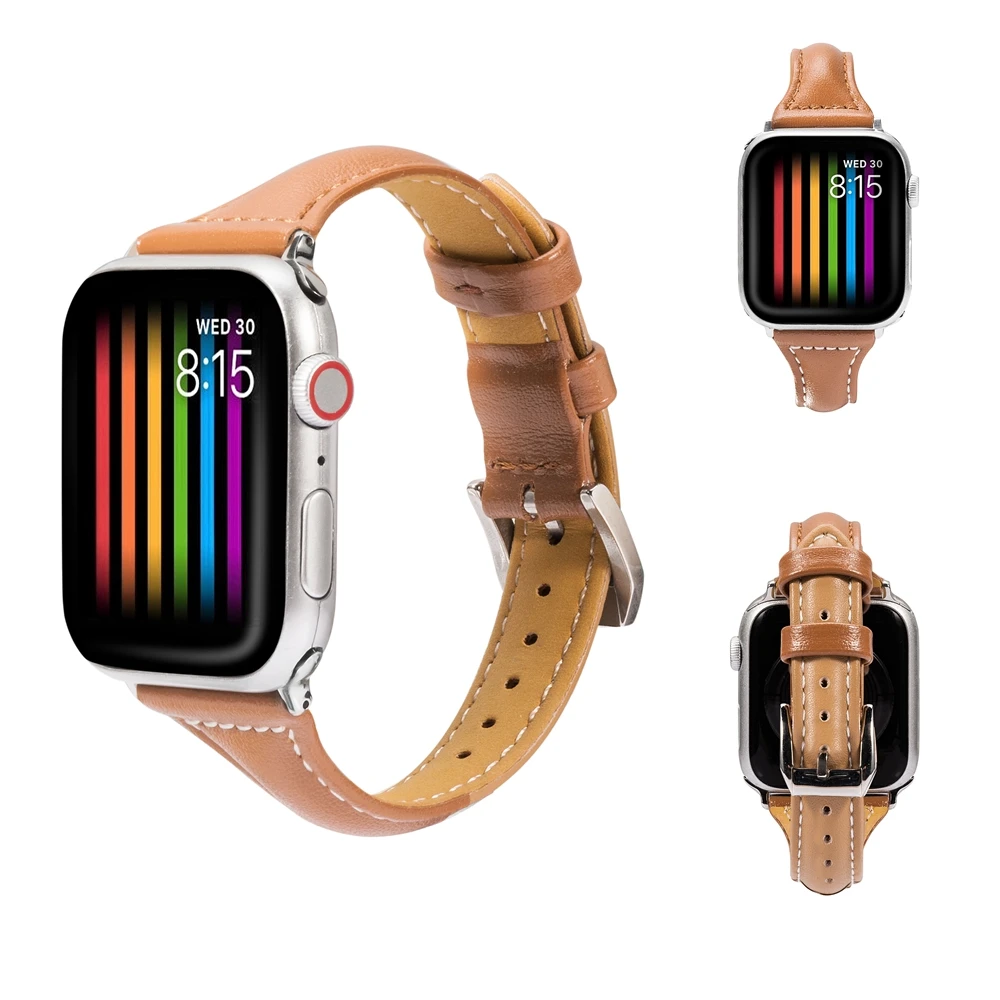 Тонкий ремешок из натуральной кожи для Apple Watch 4 ремешка 42 мм 38 iWatch спортивный