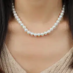 1 шт. простое ювелирное ожерелье модный кулон 8 мм имитация жемчуга Аксессуары Заявление универсальный белый корейский женский для женщин